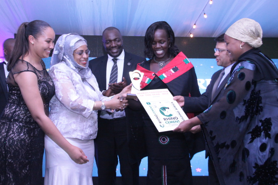 Winner of the Woman Contractor of the  Year 2014, Melanie Wituka from Suleco Company Ltd receiving her award