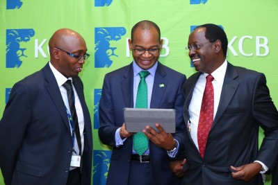 (From Left) KCB Acting Chief Financial Officer Charles Langâ€™at, KCB Group CEO Joshua Oigara and  KCB Group Chairman, Ngeny Biwott 