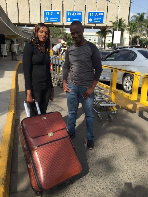 Sevelyn Kinya with Sam Gichuru at Jomo Kenyatta International Airport