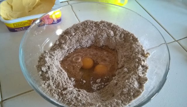 Add milk and eggs